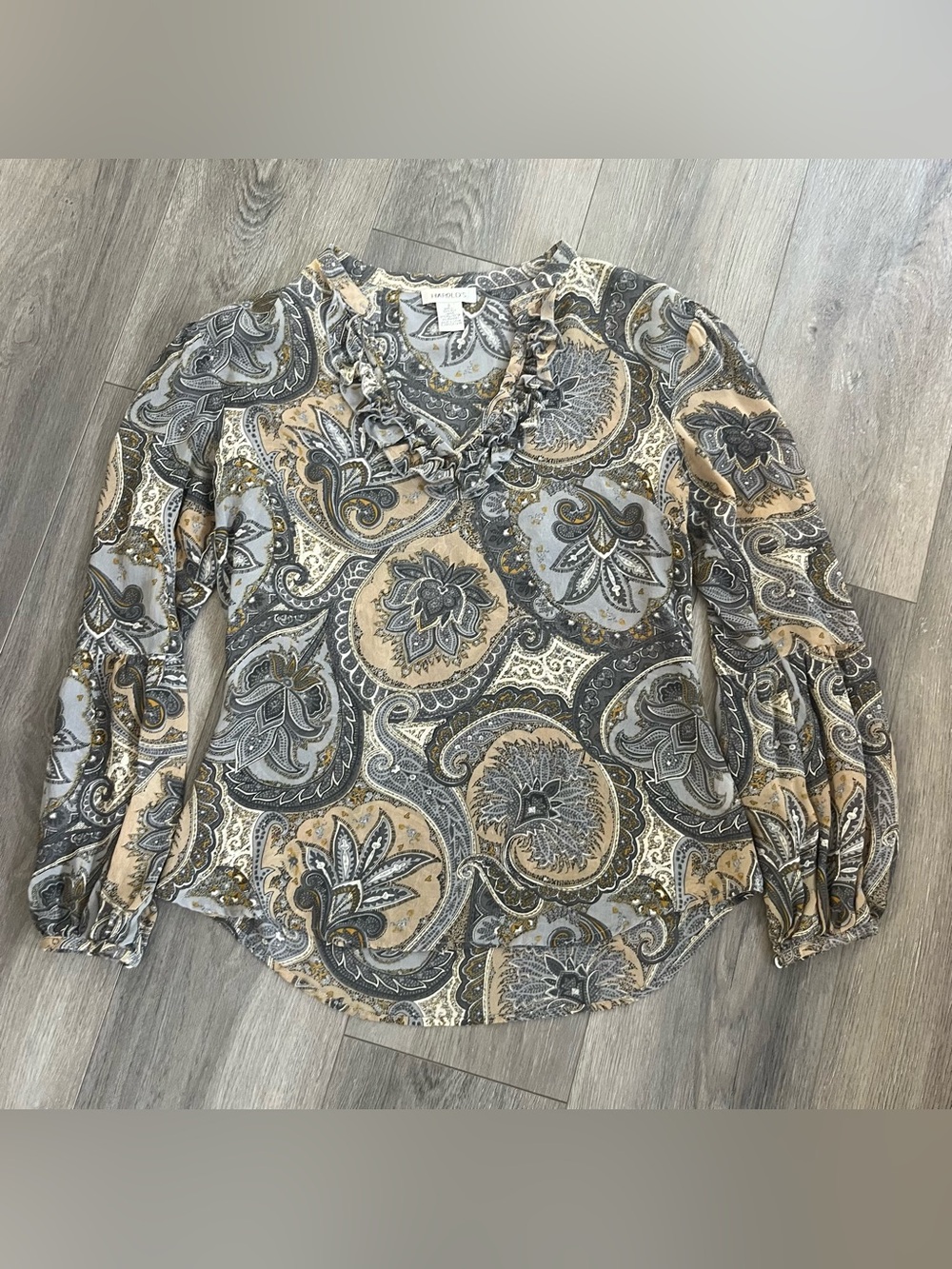 Harold’s 100% Silk Paisley Ruffle Blouse